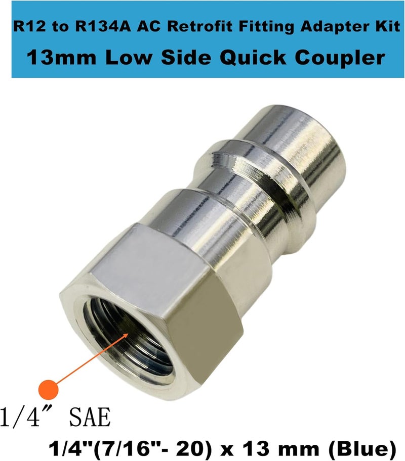 AKISS R12 to R134A Adapter,High/Low AC Fitting Port Retrofit Conversion Fitting, 1/4’’ to 7/16"-20 UNF Quick Coupler Valve A/C Adapter Fitting, High and Low Side R-12 to R-134A Retrofit Adapter - Image 4